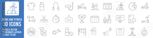 Collection of modern line art icons representing various aspects of health fitness sports and lifestyle activities | Ai Generated Icons