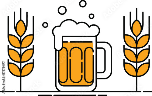 Vector illustration of beer mug wheat ears brewery concept design for oktoberfest celebration party
