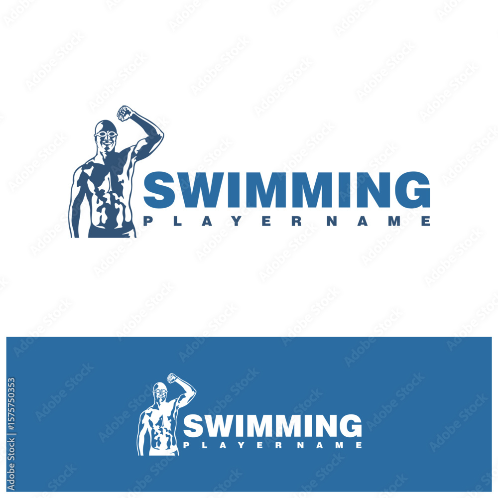 Naklejka premium Swimming Player logo design vector. Silhouette Swimming Male Template Illustration. Icon Symbol
