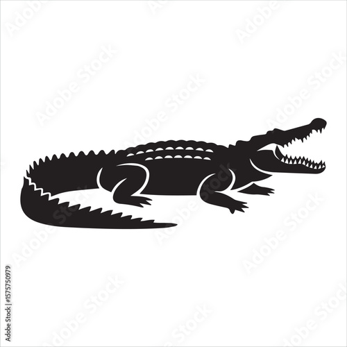  Stylized Crocodile Black Silhouette Vector 