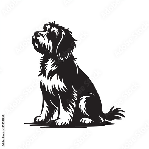 Shaggy Dog Vector – Hand-Drawn Sitting Pet Silhouette