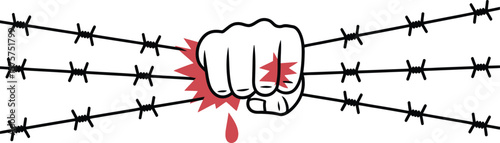 Barbed wire and fist for protest and freedom concept illustration for human rights and social issues