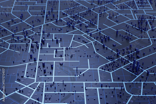 Tableau sur toile 3D rendering a map of the community town with roads and alleys with circles indi