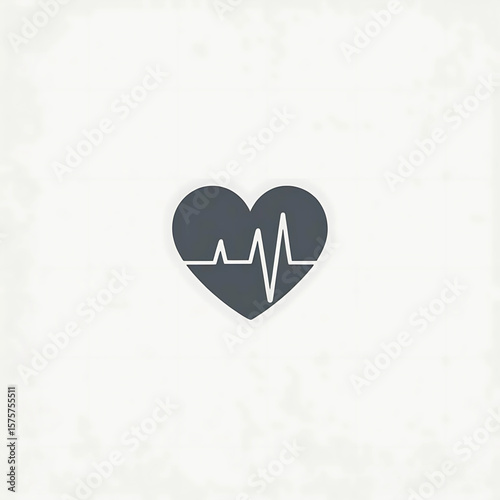 Heart Health Monitor Icon on White Textured Background, Medical Symbol for Cardiovascular Wellness and Healthcare