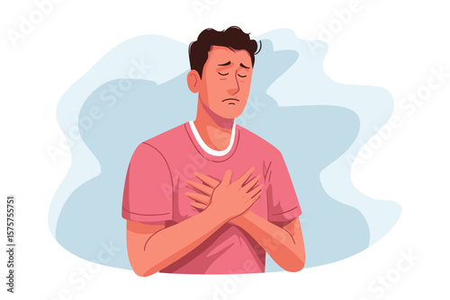 male holding his heart while in pain, vector illustration