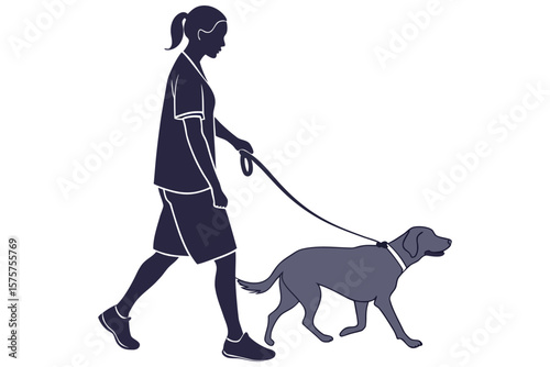 person walking a dog on a leash. The person