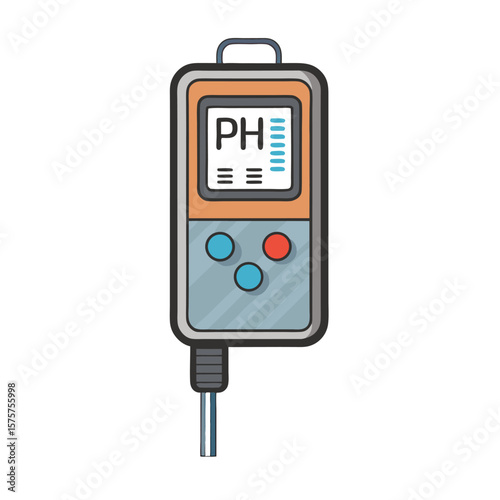 pH meter with digital display icon, vector symbol for acidity measurement, lab instrumentation, and chemical analysis