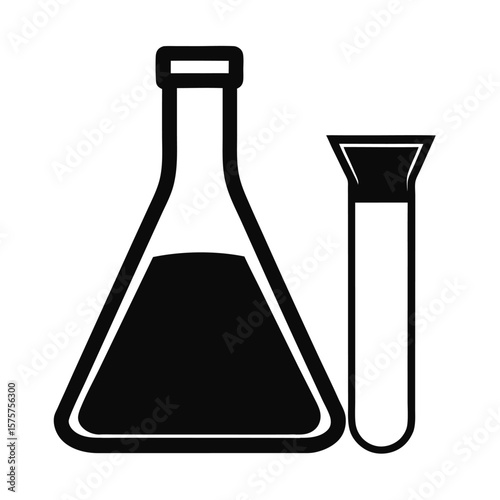 test tube and conical flask icon, vector symbol for chemical experiments, lab glassware, and scientific analysis