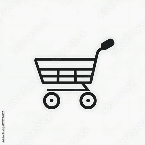 Simple Minimalist Shopping Cart Illustration, E-commerce and Retail Concept, Black and White Line Art Design, Modern Graphic Element for Online Stores and Marketplaces