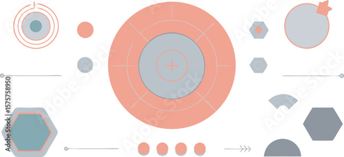 Vector art of a collection of abstract geometric shapes and data visualization elements.