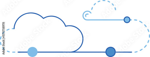 Vector art of abstract illustration of two stylized clouds connected by lines and dots, symbolizing data transfer.