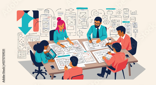 UX Team Collaborating on Mobile App Wireframe Design