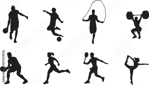 Diverse athletic silhouettes in action people sports