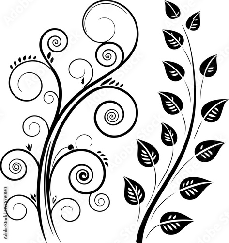 mage features a set of three intricate black and white floral designs, each with a unique style and layout. The designs are composed of swirling, curvilinear patterns that resemble stylized plants or 