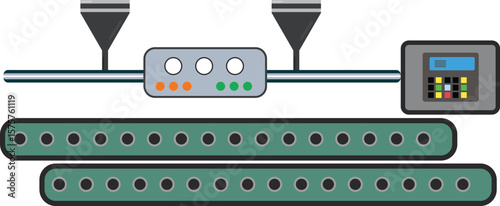 Industrial factory with machines and production tools in operation. Vector illustration