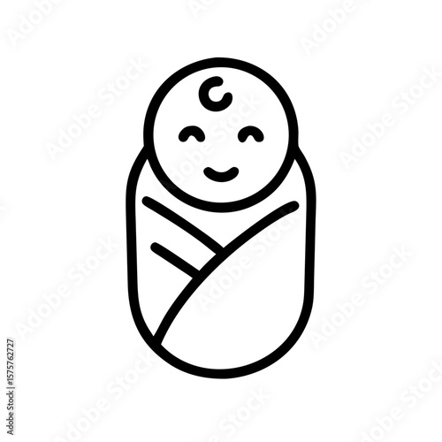 Swaddled baby icon conveys warmth, love, and protection. Great for parenting apps, baby product packaging, and childcare services.