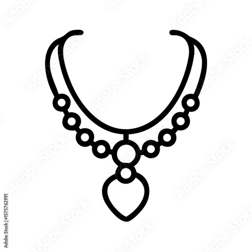 Outline icon of a detailed necklace with a gemstone. Ideal for jewelry shops, fashion apps, or accessory branding. Represents luxury, fashion, and personal elegance.