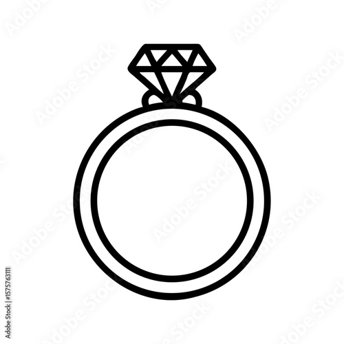 Minimalist diamond ring line icon. Suitable for jewelry store branding, wedding planner apps, luxury ecommerce, or gift-related UI designs.