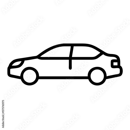 Outline icon of a passenger car in side view. Suitable for automotive apps, transportation platforms, or urban mobility services. The car icon symbolizes movement, travel, and personal or shared vehic