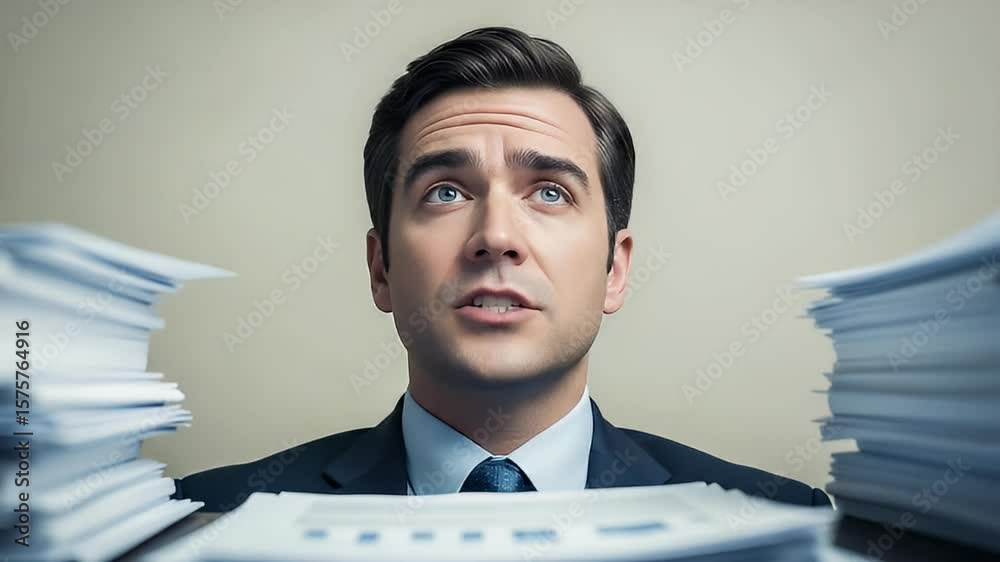 Closeup eyes in deep thought of man in formal suit