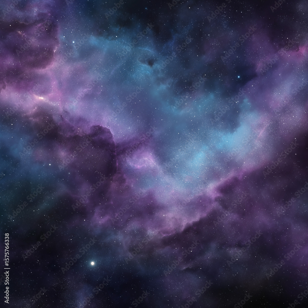 Fototapeta premium Stunning Purple and Blue Nebula against Starry Space Background. Realistic Phenomenon for Cosmic Concept Illustrations.