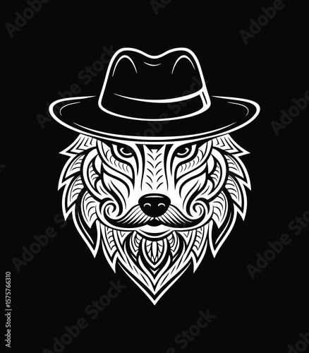 Stylish Wolf with Hat Illustration for Unique Animal Portraits and Artistic Wildlife Décor