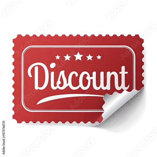 Red Discount Sticker with Scalloped Edge and Rolled Corner Offers Savings and Promotions for Shoppers