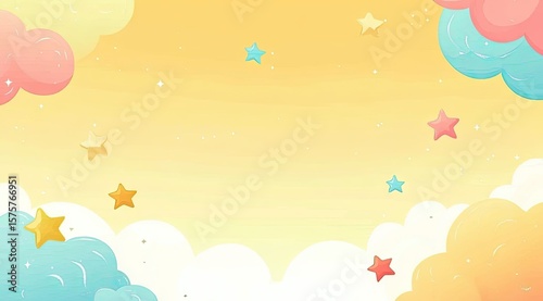 Pastel clouds, stars, soft yellow background