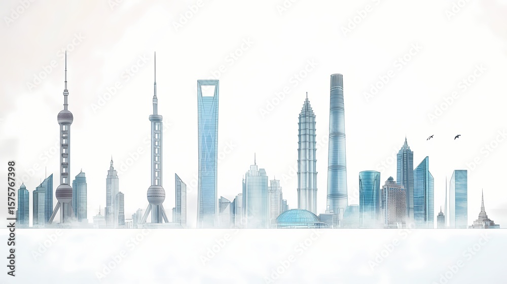 Obraz premium City skyline in a hazy atmosphere.