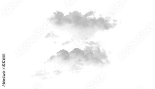 A pair of fluffy white clouds are isolated against a bright transparent background