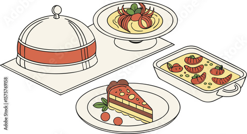 A delicious set of cartoon fast food icons featuring pizza, hamburgers, and more