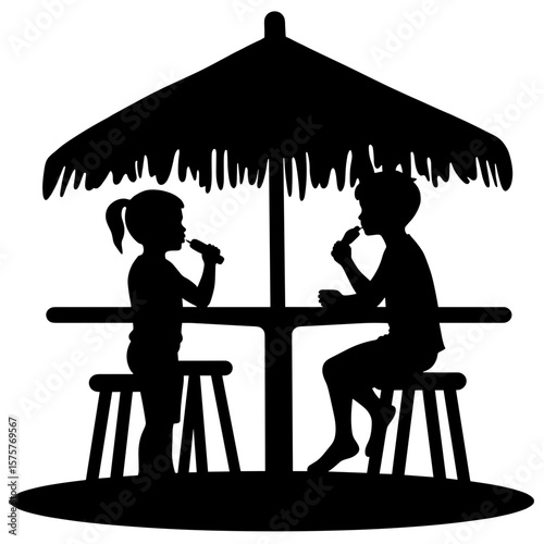 Children eating ice cream at pool bar, summer vacation indulgence silhouette