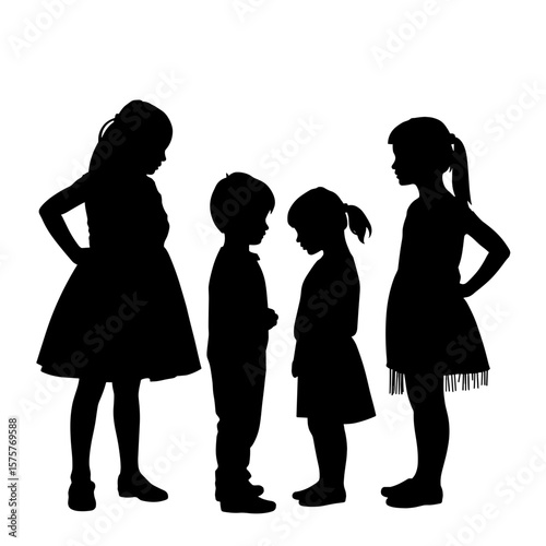 Silhouette of children in costumes, creative theater play concept