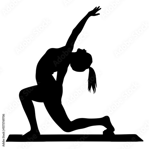 Silhouette of person in yoga pose with wedge, fitness flexibility support