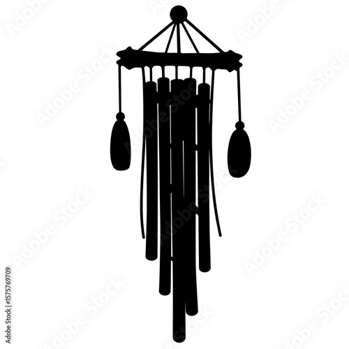 Silhouette of hanging meditation chime, relaxation and mindfulness accent