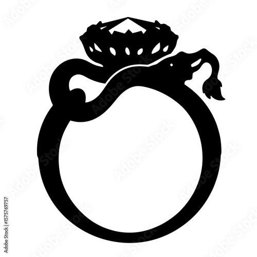 Silhouette of serpent ring with gem, transformation and protection symbol