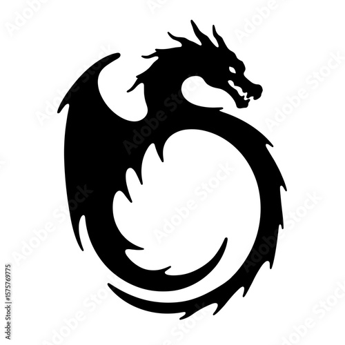 Dragon-shaped earring silhouette, legendary creature symbol on white background