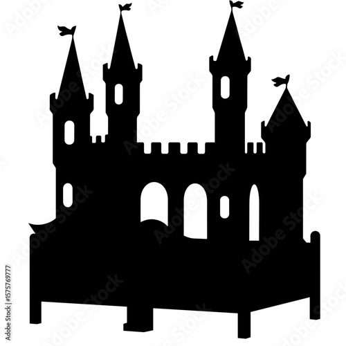 Castle-shaped child bed silhouette with turrets, fantasy bedroom design