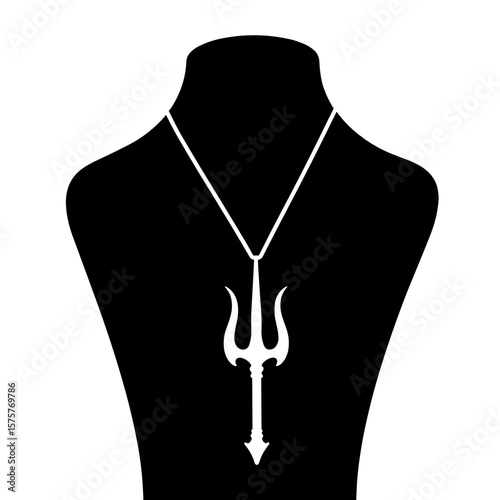 Trident-shaped pendant on necklace silhouette, sea god myth symbolism