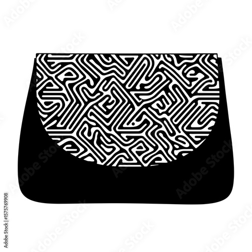 Silhouette of clutch with geometric print, modern fashion accessory