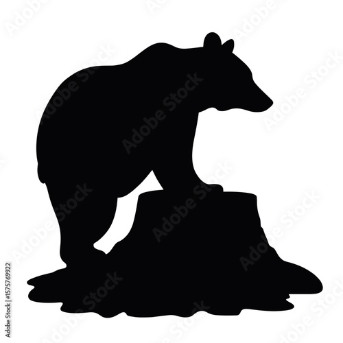 Bear silhouette on tree stump, wilderness safety wildlife awareness