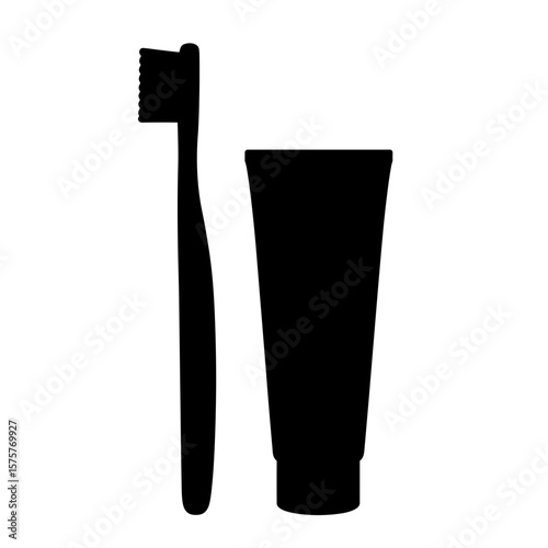 Bamboo toothbrush and toothpaste silhouette, eco-friendly oral care
