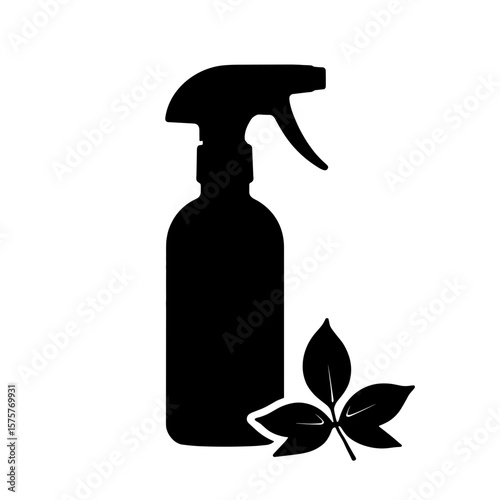 Silhouette of spray bottle with mint leaves, freshness and organic infusion concept