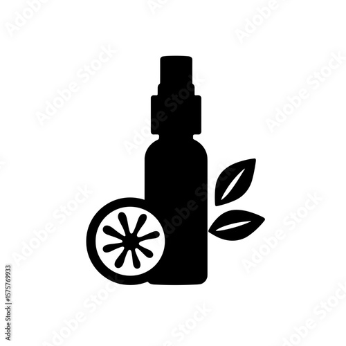 Silhouette of roller bottle with citrus slice icon, aromatherapy concept