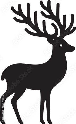 Black Deer with Antlers Silhouette on White Background. deer vector silhouette