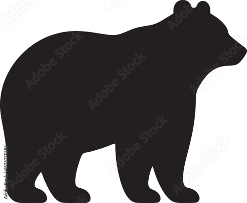 Black Bear Silhouette Standing on White Background