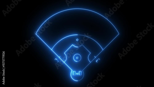 Baseball field icon animation on black background. futuristic digital icon video of a high-tech Baseball field .