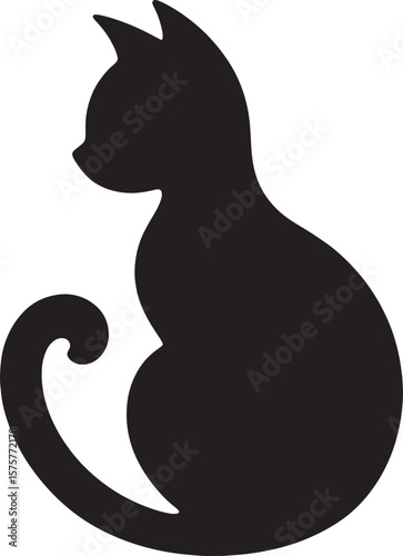 Black Cat Silhouette Looking Left on White Background. black cat silhouette