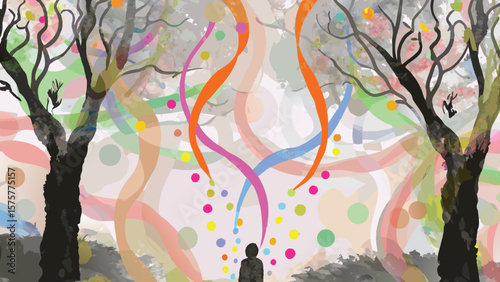 abstract tree with colorful leaves