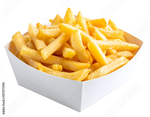 Golden fries in a white container